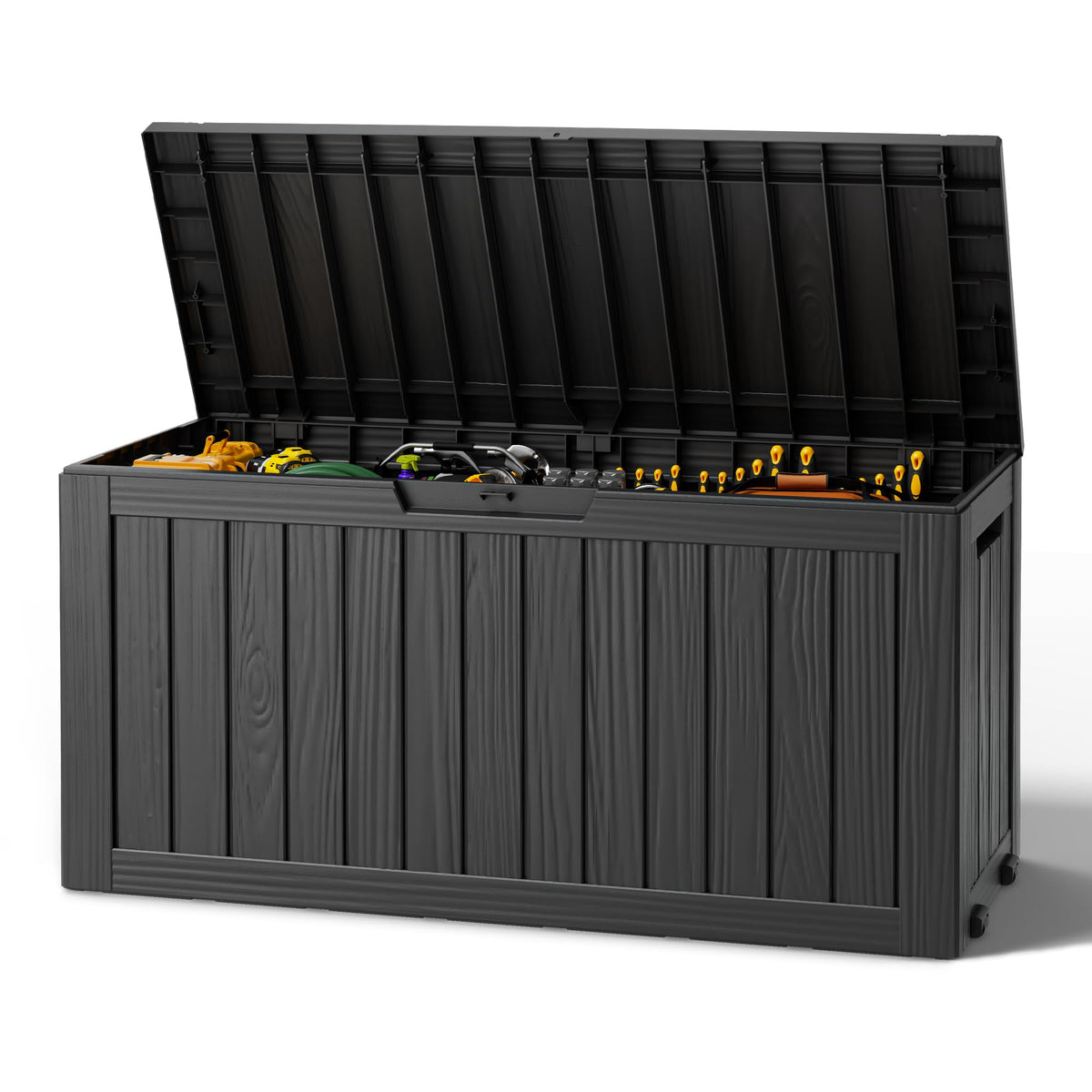 Outdoor Storage Box, Resin Deck Boxes outdoor, Waterproof Storage Box Lockable Lid (Black, 50 Gallon)