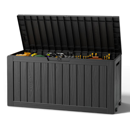 Outdoor Storage Box, Resin Deck Boxes outdoor, Waterproof Storage Box Lockable Lid (Black, 50 Gallon)
