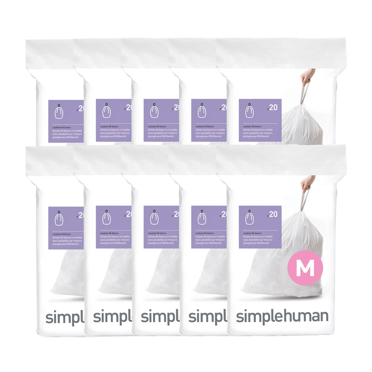simplehuman Code M 60 Count Custom Fit Liners, Drawstring Kitchen Trash Bags, One-by-One Mess-Free Dispense, Extra Thick & Double Seamed, 50% PCR Plastic, 40-45 Liter / 11-12 Gallon, White