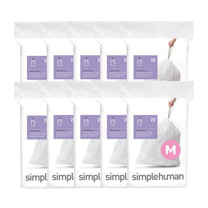 simplehuman Code M 60 Count Custom Fit Liners, Drawstring Kitchen Trash Bags, One-by-One Mess-Free Dispense, Extra Thick & Double Seamed, 50% PCR Plastic, 40-45 Liter / 11-12 Gallon, White