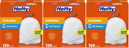 Hefty Strong 13G Tall Kitchen Trash Bags, White, Unscented, 90ct