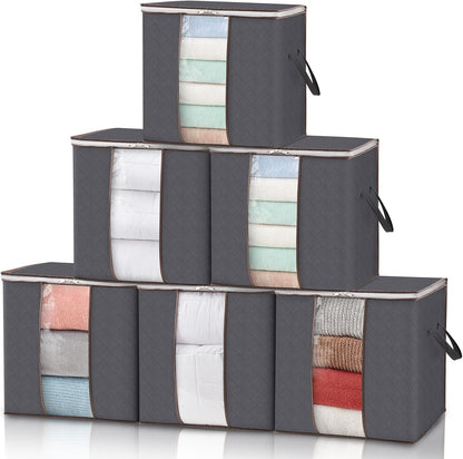 Lifewit 6 Pack Clothes Storage Bins with Lids, Foldable Blanket Storage Bags with Zippers, Clear Window and Reinforced Handles, Closet and Organization for Clothing, Sweater, Comforter, Bedding