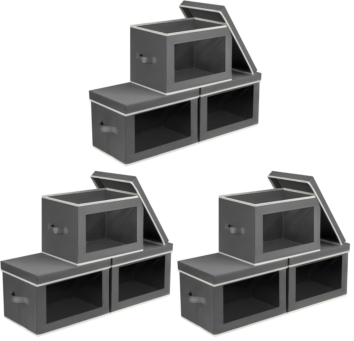 Homsorout Storage Bins with Lids - Fabric Storage Boxes with Window, Collapsible Closet Organizers with Handles, 3 Pack Decorative Bin, Home Cubes Baskets for Clothes, Hat, Books, Dark Grey