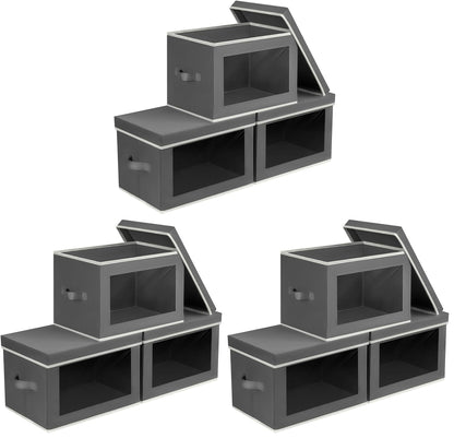 Homsorout Storage Bins with Lids - Fabric Storage Boxes with Window, Collapsible Closet Organizers with Handles, 3 Pack Decorative Bin, Home Cubes Baskets for Clothes, Hat, Books, Dark Grey