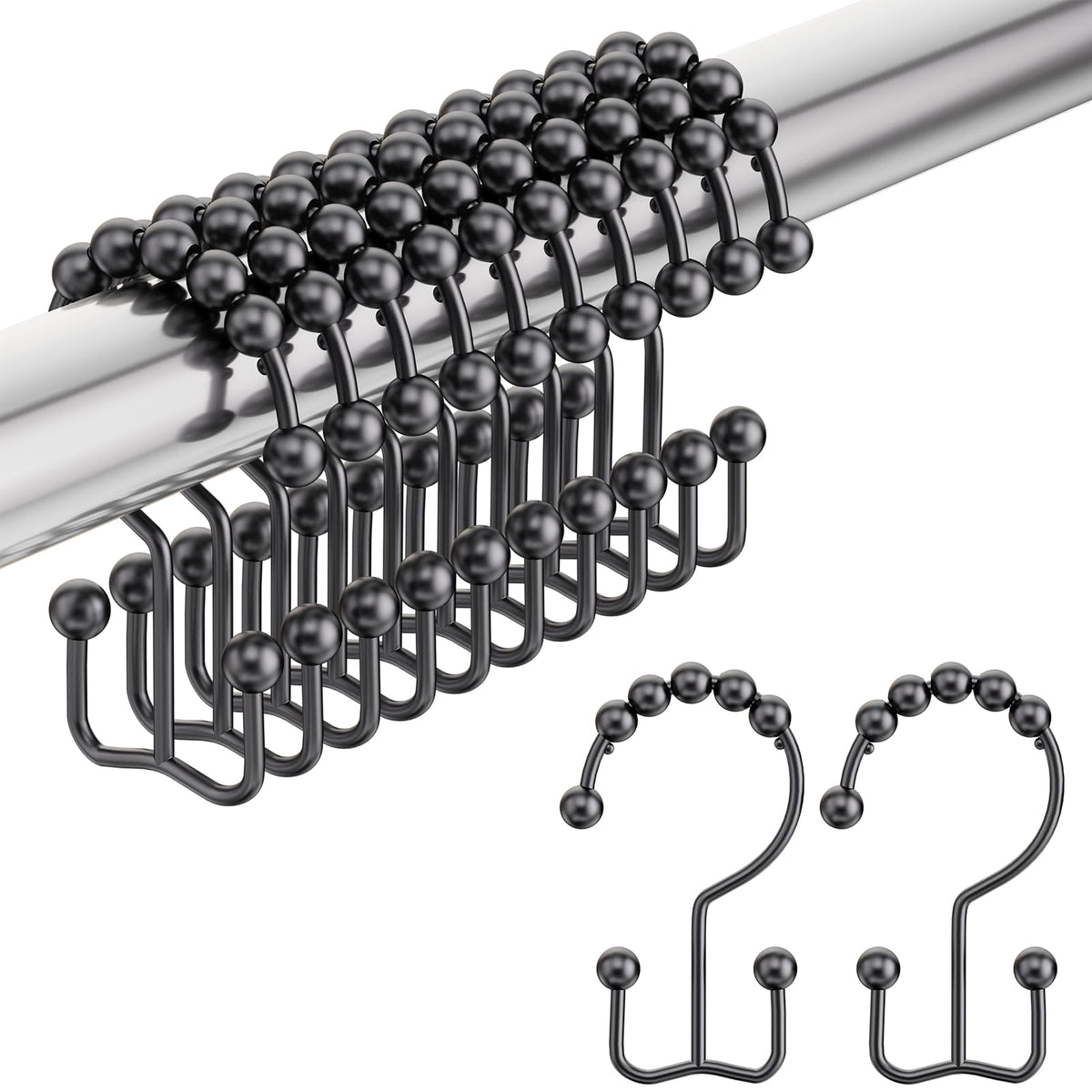 Amazer Shower Curtain Hooks, Decorative Rust Proof Stainless Steel Shower Curtain Hooks for Bathroom Shower Rods Set of 12, Polished Nickel