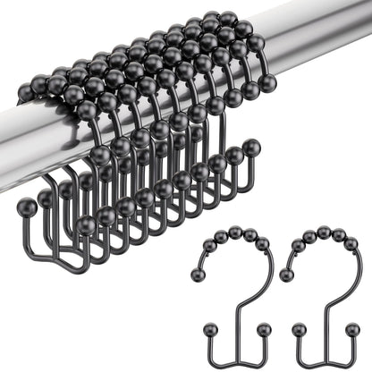 Amazer Shower Curtain Hooks, Decorative Rust Proof Stainless Steel Shower Curtain Hooks for Bathroom Shower Rods Set of 12, Polished Nickel