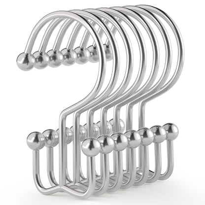 Goowin Shower Curtain Hooks, 12 Pcs Shower Curtain Rings, Durable Rust Proof Black Shower Curtain Hooks, Shower Rings for Curtain, Double Glide Shower Hooks for Shower Curtain Rods, Black