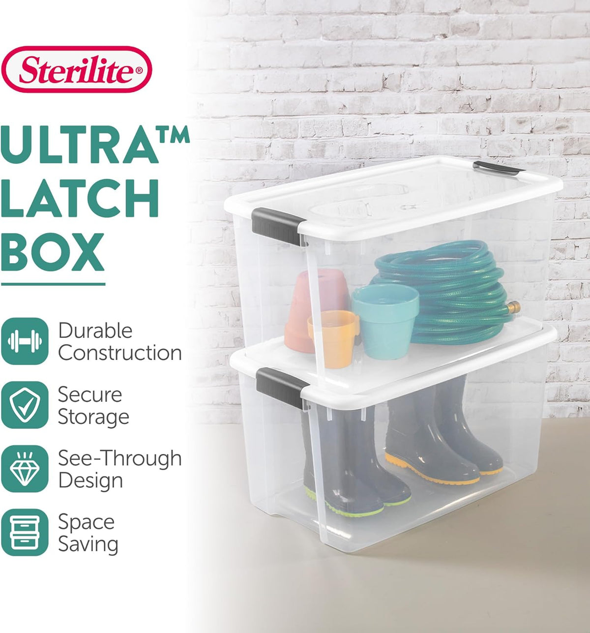Sterilite Ultra Latch Box with Lids for Home and Office, 70 Quart, 12-Pack
