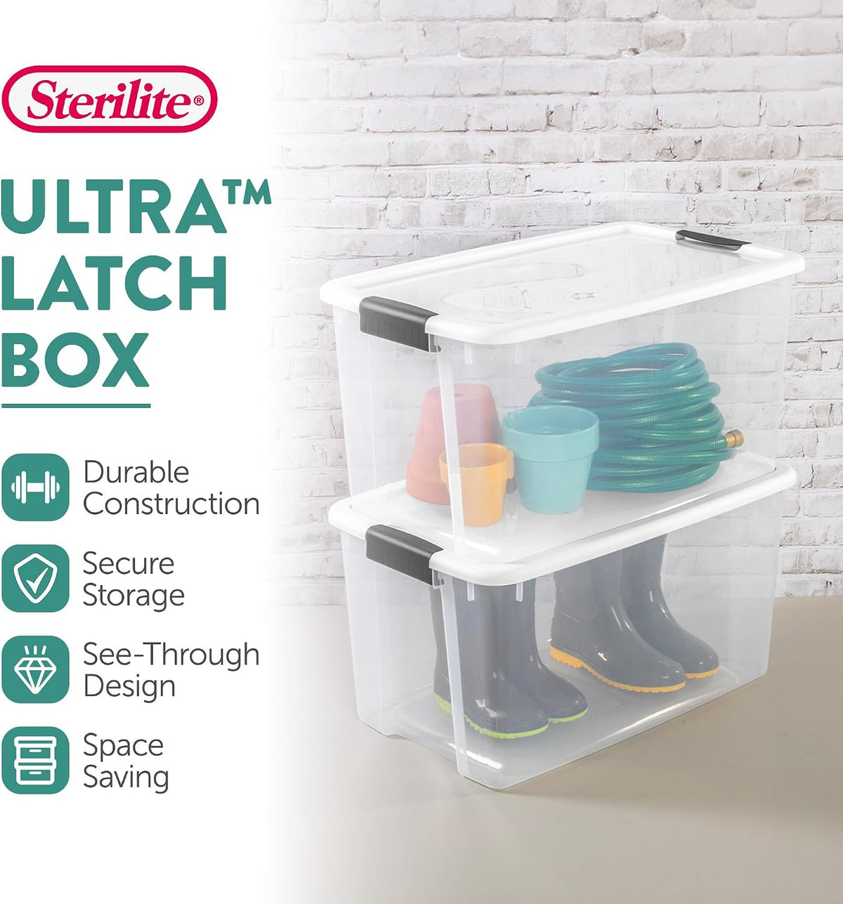 Sterilite Ultra Latch Box with Lids for Home and Office, 70 Quart, 4-Pack