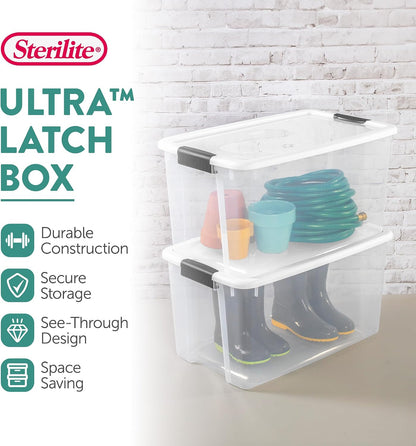Sterilite Ultra Latch Box with Lids for Home and Office, 70 Quart, 4-Pack