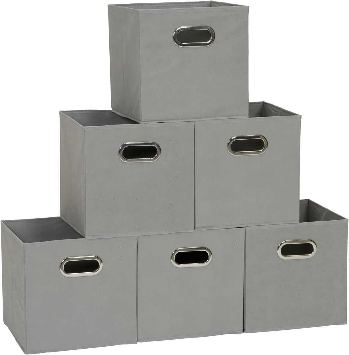 Household Essentials Foldable Fabric Storage Bins 6 Piece Set, Strong Poly-Woven Fabric, Sturdy Chipboard Sides, Grommet Front Handle, Stackable, Classic Design, Black