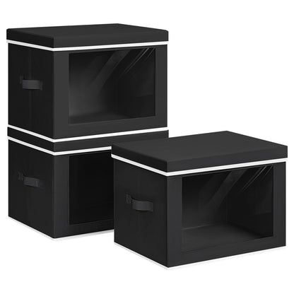 Homsorout Storage Bins with Lids - Fabric Storage Boxes with Window, Collapsible Closet Organizers with Handles, 3 Pack Decorative Bin, Home Cubes Baskets for Clothes, Hat, Books, Dark Grey