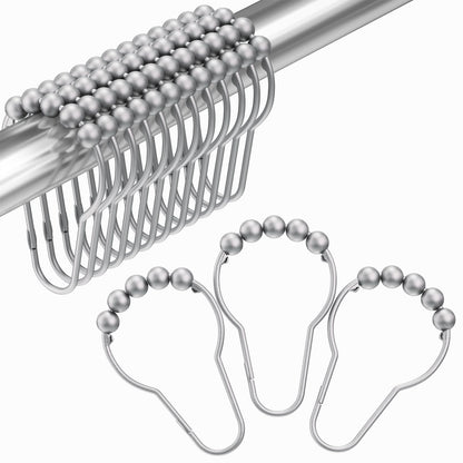 Amazer Shower Curtain Hooks, Decorative Rust Proof Stainless Steel Shower Curtain Hooks for Bathroom Shower Rods Set of 12, Polished Nickel