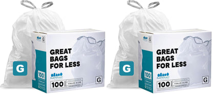 Plasticplace Custom Fit Trash Bags, Compatible with simplehuman Code G (100 Count) White Drawstring Garbage Liners 8 Gallon / 30 Liters, 17.5" x 28"