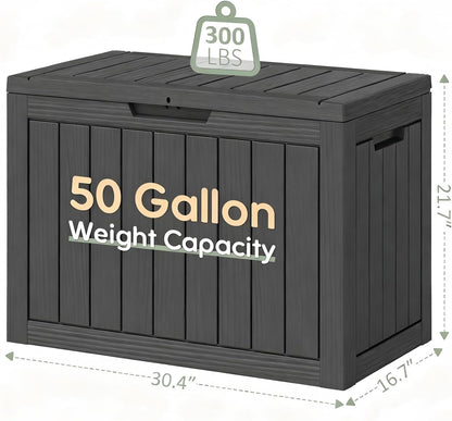 Outdoor Storage Box, Resin Deck Boxes outdoor, Waterproof Storage Box Lockable Lid (Black, 50 Gallon)