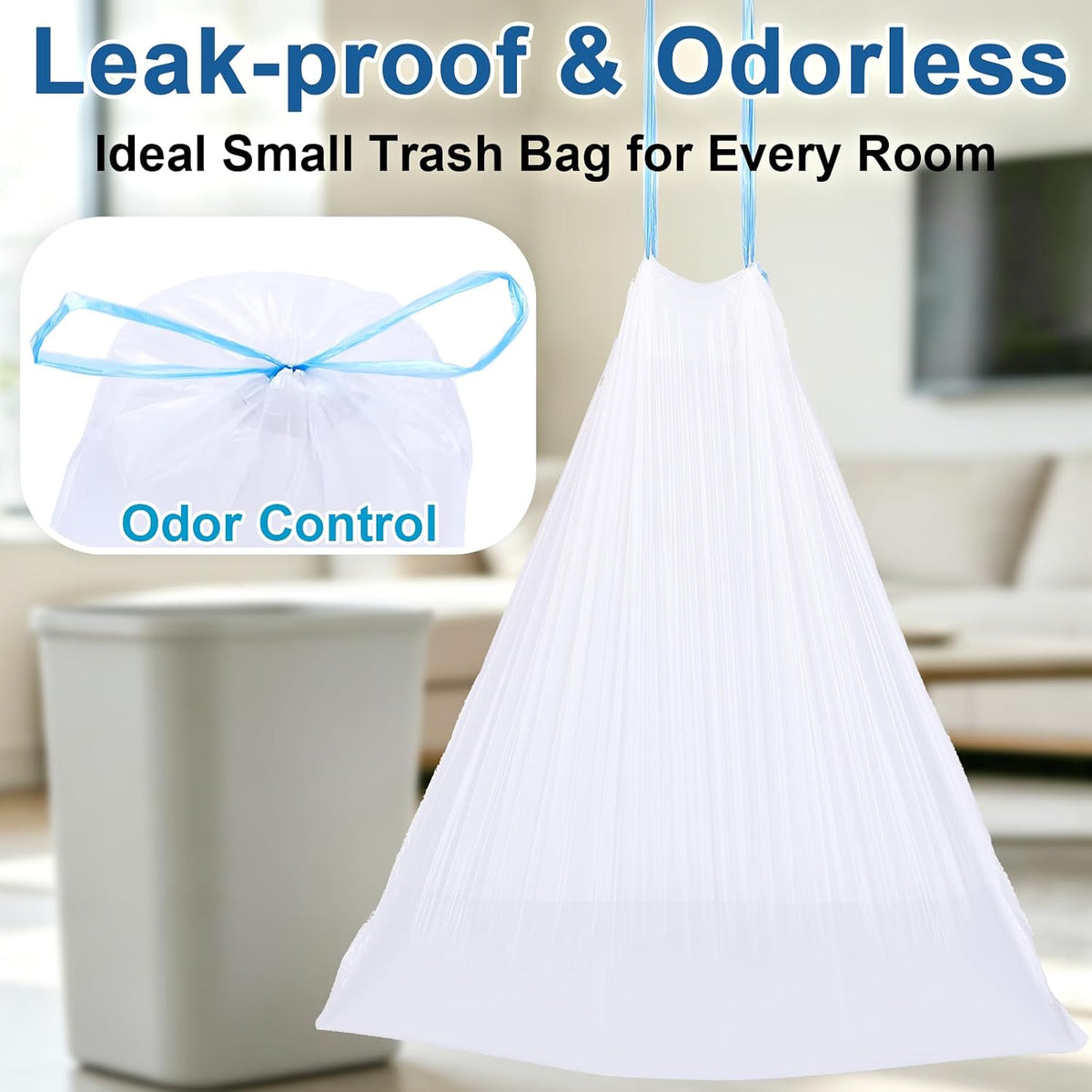 BYSNOW 4 Gallon 200 Counts Small Trash Bags, White Drawstring Garbage Bags