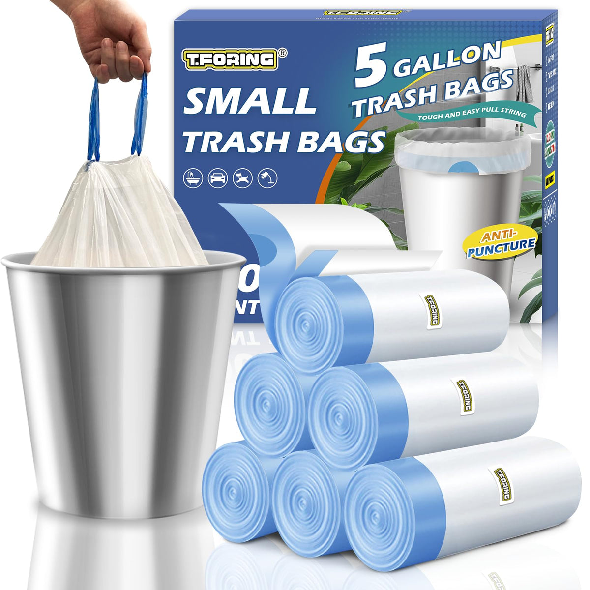 Small Trash Bags 4 Gallon Drawstring,1.1 Mil,Unscented,120 Count