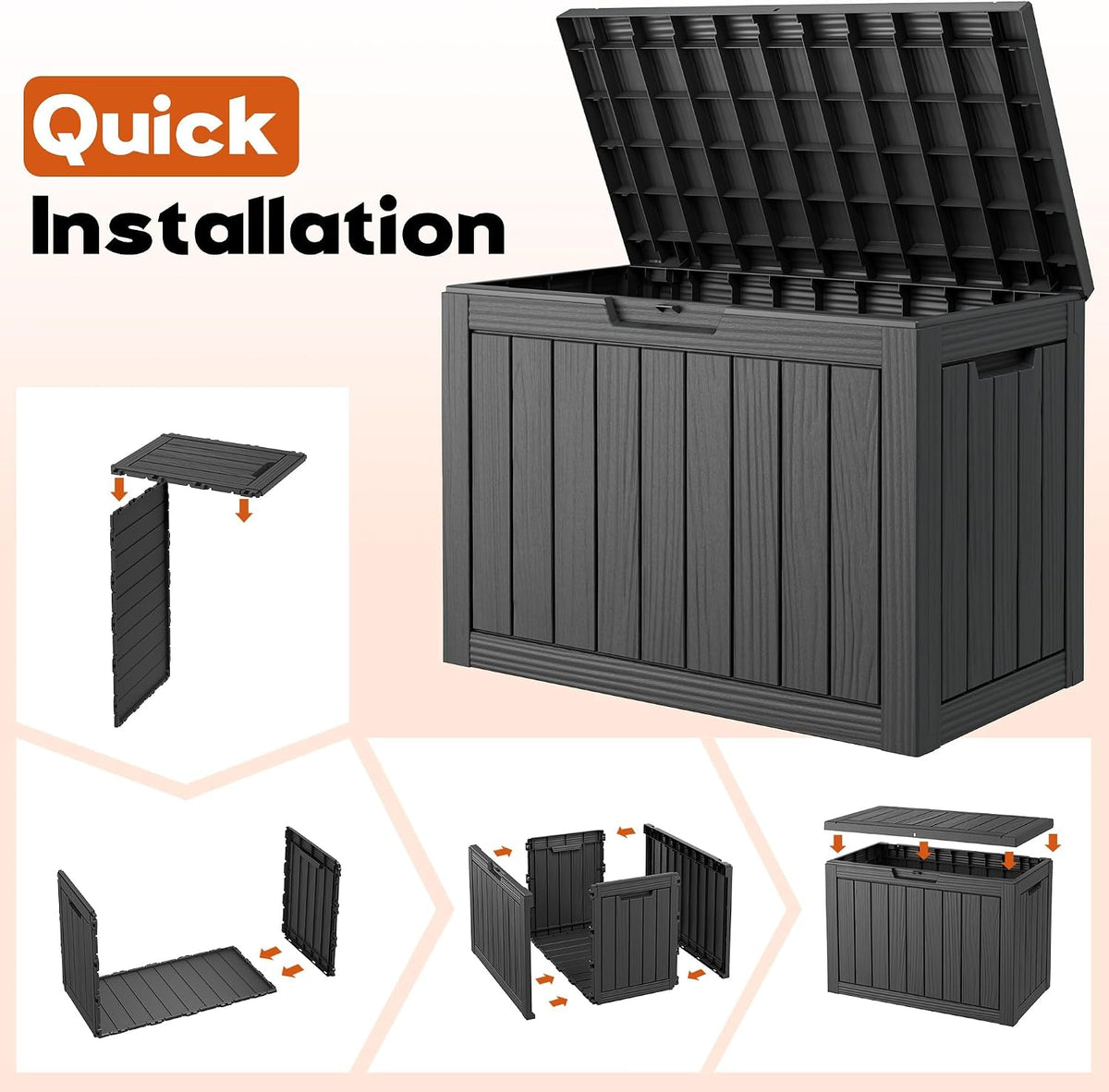 Outdoor Storage Box, Resin Deck Boxes outdoor, Waterproof Storage Box Lockable Lid (Black, 50 Gallon)