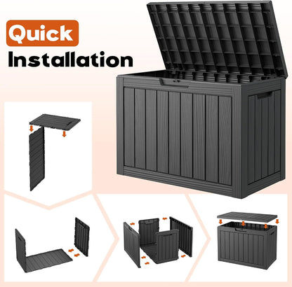Outdoor Storage Box, Resin Deck Boxes outdoor, Waterproof Storage Box Lockable Lid (Black, 50 Gallon)