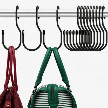 Purse Hanger for Closet, Unique Twist Design Bag Hanger Purse Hooks, 5 inch Large Size Closet Rod Hooks for Hanging Bags, Purses, Handbags, Belts, Scarves, Hats,Clothes, Pans and Pots (12 Pack Black)