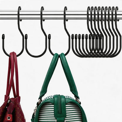 Purse Hanger for Closet, Unique Twist Design Bag Hanger Purse Hooks, 5 inch Large Size Closet Rod Hooks for Hanging Bags, Purses, Handbags, Belts, Scarves, Hats,Clothes, Pans and Pots (12 Pack Black)