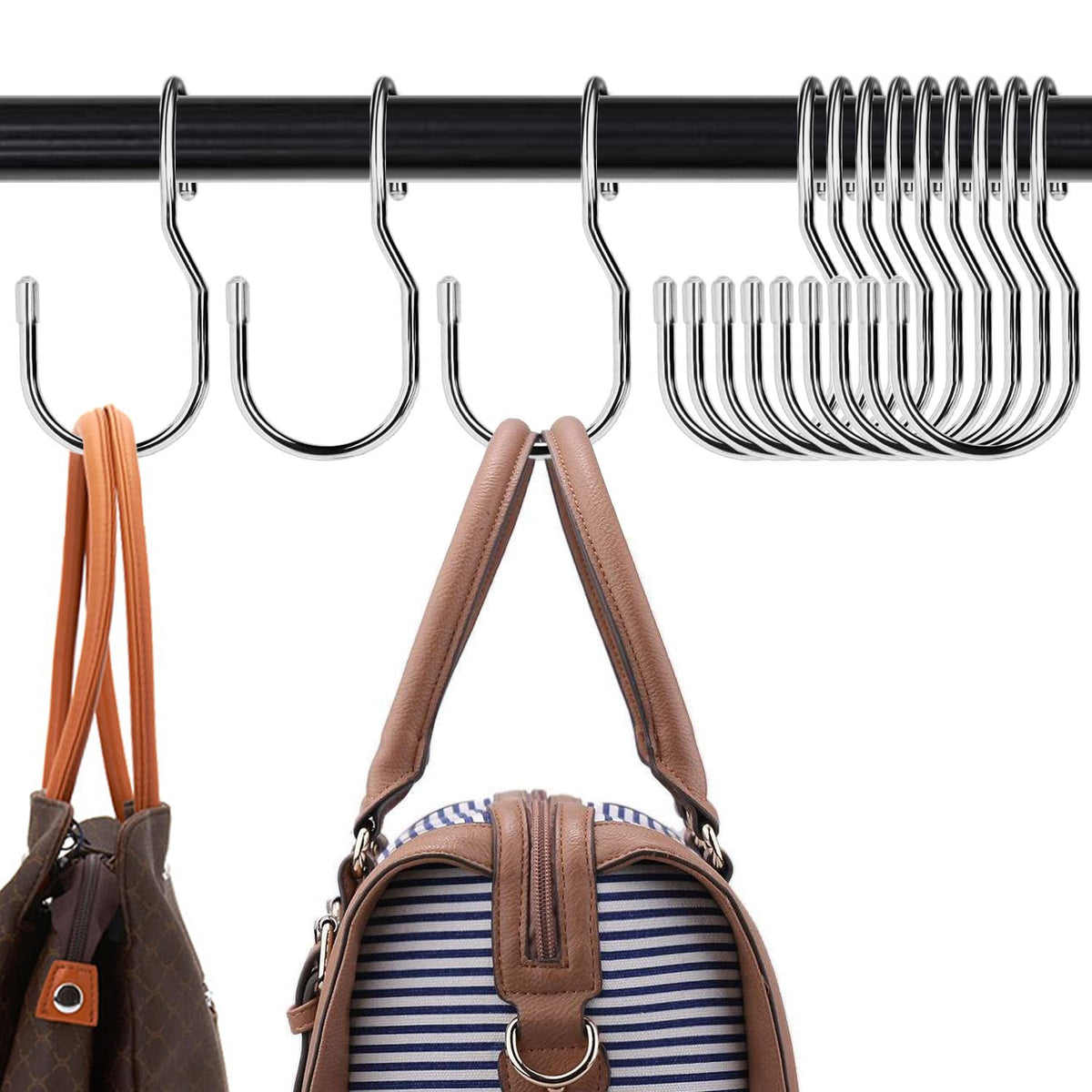 Purse Hanger for Closet, Unique Twist Design Bag Hanger Purse Hooks, 5 inch Large Size Closet Rod Hooks for Hanging Bags, Purses, Handbags, Belts, Scarves, Hats,Clothes, Pans and Pots (12 Pack Black)