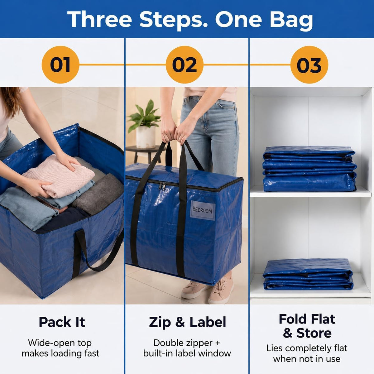 ClearSpace Heavy Duty Moving Bags or Storage Bins with Lids, Blue, 6 Pack