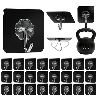DDMY Adhesive Wall Hooks Clear 50lb(Max) Heavy Duty Hanging Sticky-10 Pack