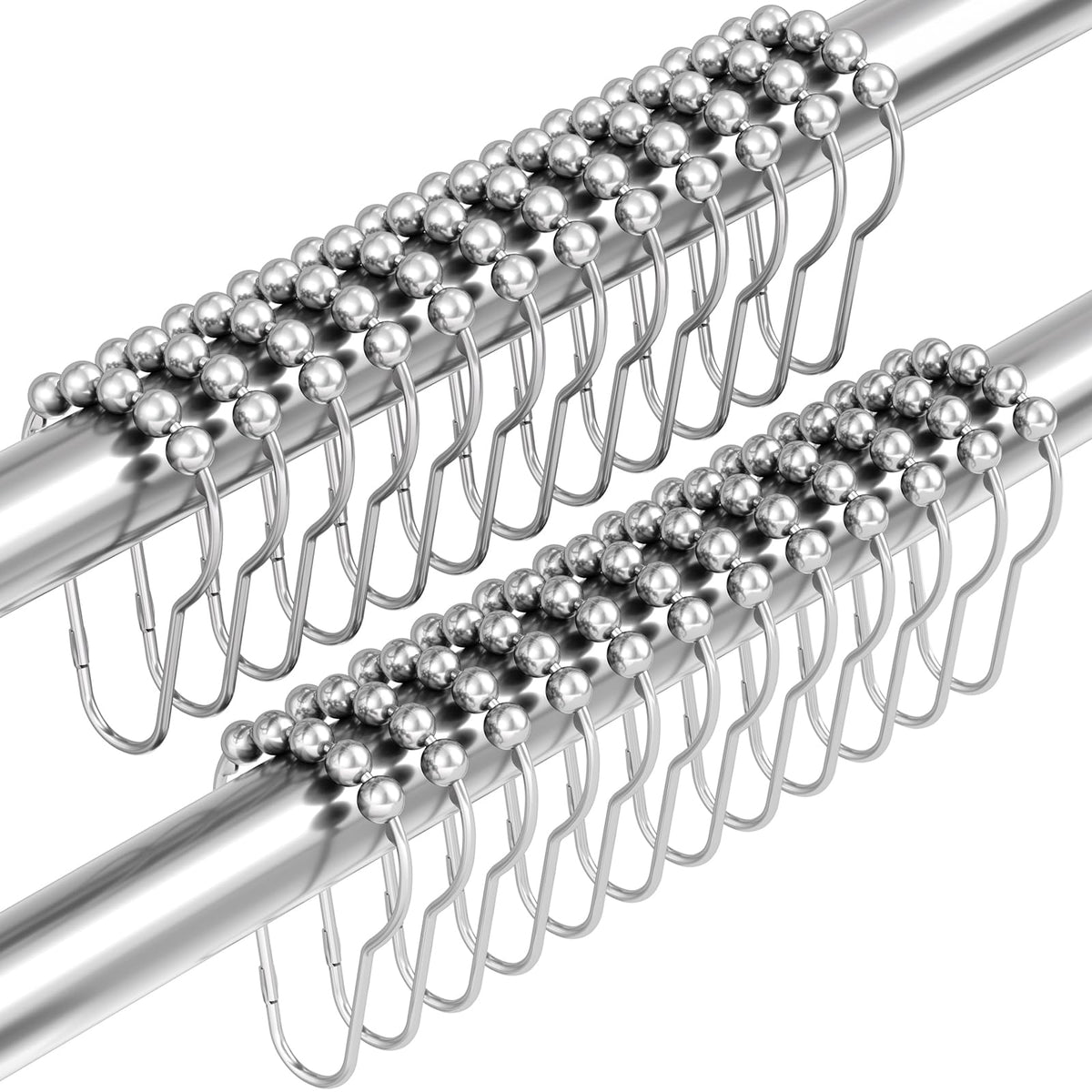Amazer Shower Curtain Hooks, Decorative Rust Proof Stainless Steel Shower Curtain Hooks for Bathroom Shower Rods Set of 12, Polished Nickel