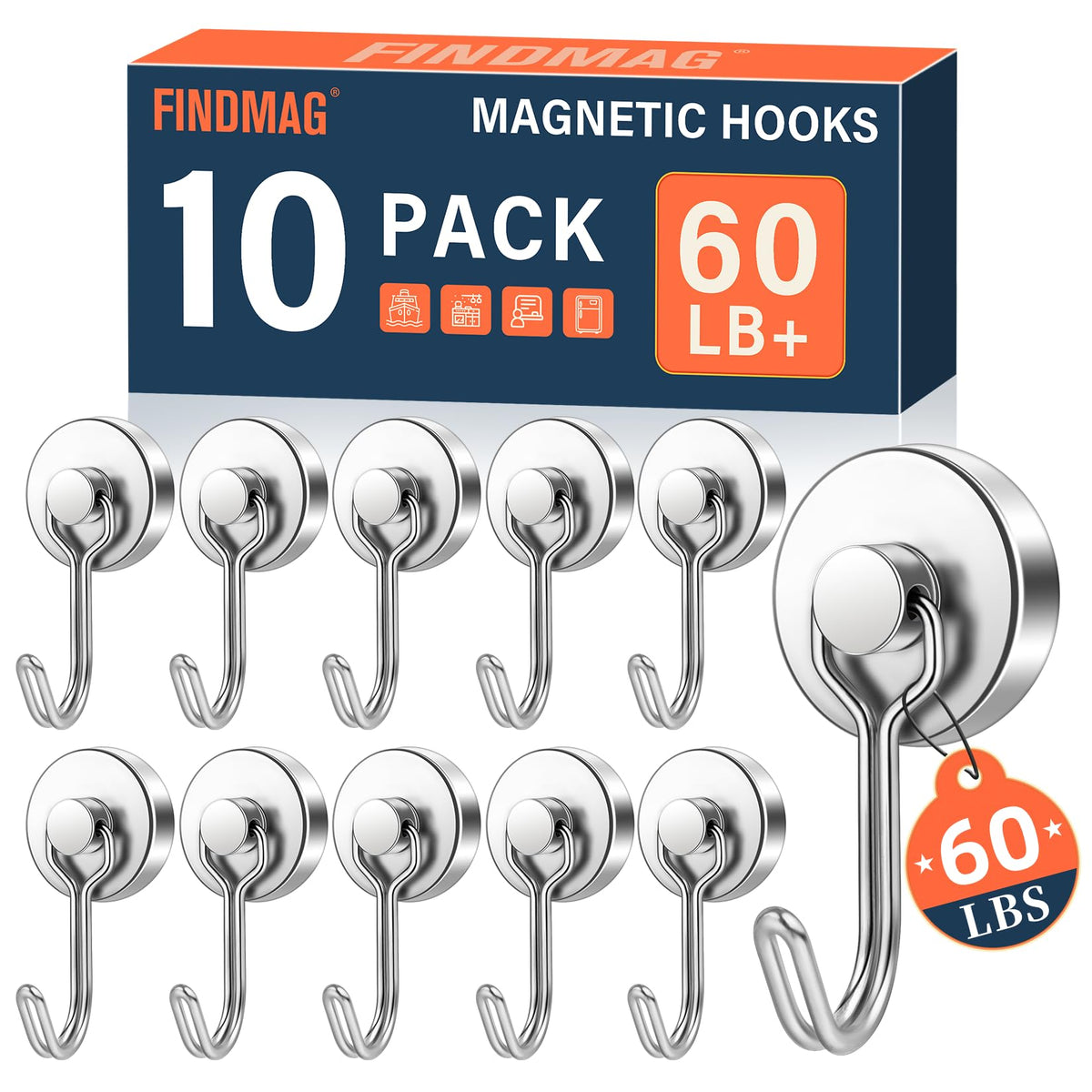 FINDMAG Magnetic Hooks for Cruise Cabins, 6 Pack 30 LB+ Magnet Hooks