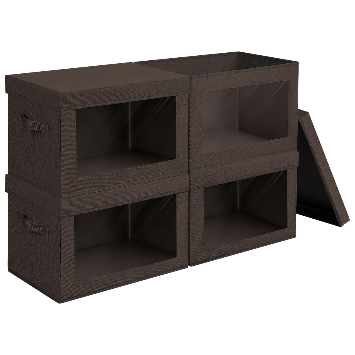 Homsorout Storage Bins with Lids - Fabric Storage Boxes with Window, Collapsible Closet Organizers with Handles, 3 Pack Decorative Bin, Home Cubes Baskets for Clothes, Hat, Books, Dark Grey