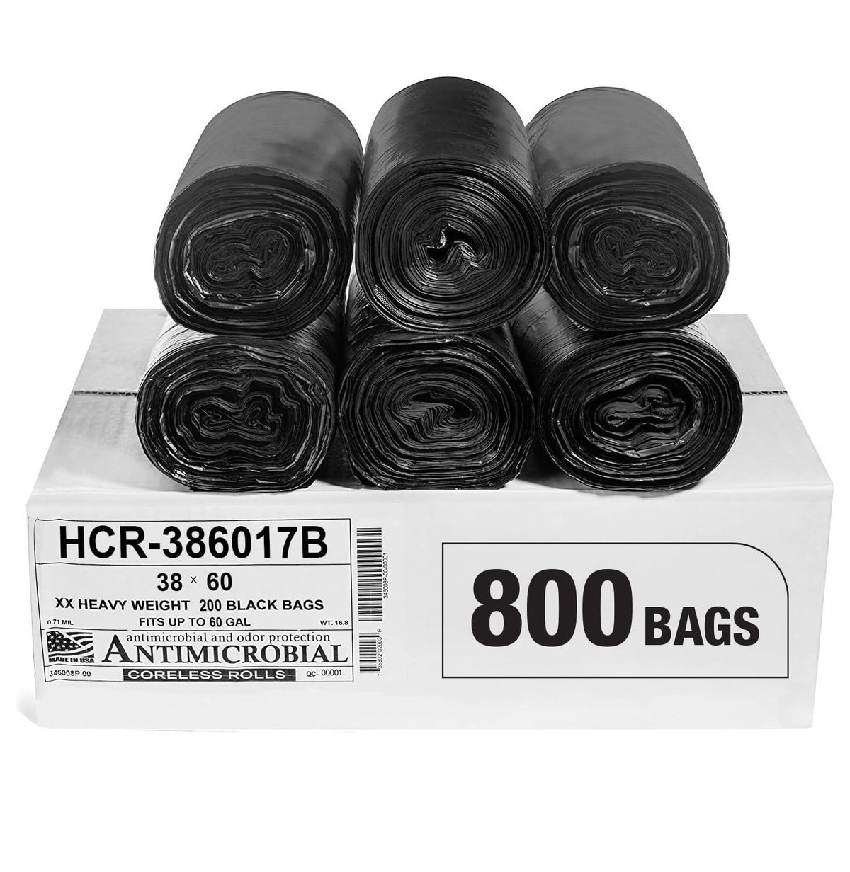 Aluf Plastics 60 Gal Black Trash Bags, 22 Micron (EQ.), 38" x 60" (150 Pk)