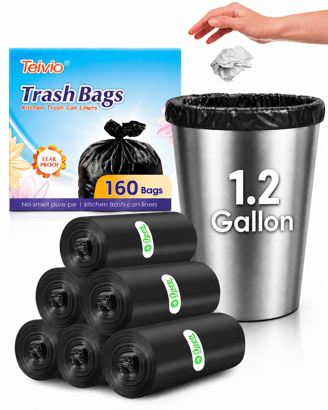 Teivio Small Clear Trash Bags 4 Gallon 330 Count Bathroom Garbage Bags