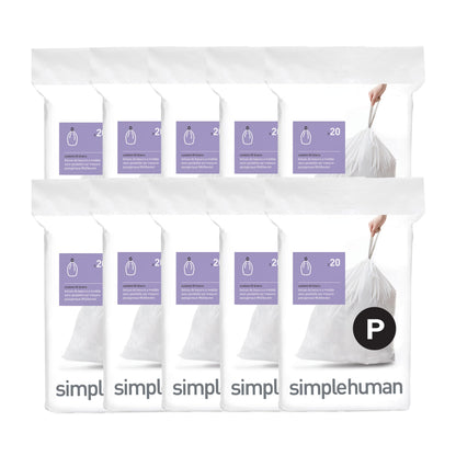 simplehuman Code P 60 Count Custom Fit Liners, Drawstring Kitchen Trash Bags, One-by-One Mess-Free Dispense, Extra Thick & Double Seamed, 50% PCR Plastic, 50-60 Liter / 13-16 Gallon, White