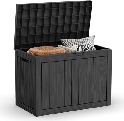 35 Gallon Outdoor Deck Box Lockable Waterproof Storage Black