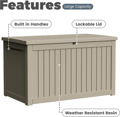 300 Gallon Resin Deck Box Waterproof Outdoor Storage Box for Patio Furniture Pool Accessories Indoor Storage for Cushion Garden Tools, Grey
