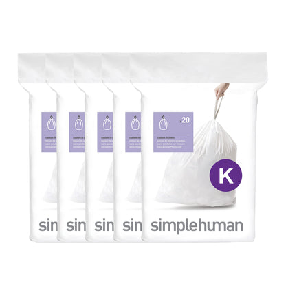 simplehuman Code K 60 Count Custom Fit Liners, Drawstring Kitchen Trash Bags, One-by-One Mess-Free Dispense, Extra Thick & Double Seamed, 50% PCR Plastic, 30-45 Liter / 8-12 Gallon, White