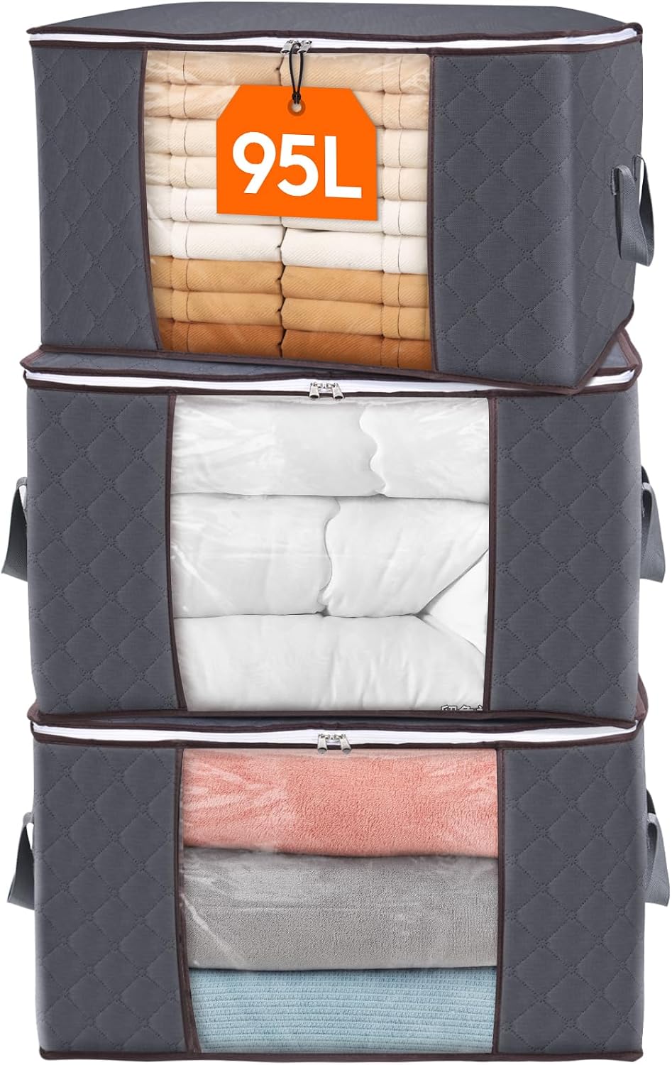 Lifewit 6 Pack Clothes Storage Bins with Lids, Foldable Blanket Storage Bags with Zippers, Clear Window and Reinforced Handles, Closet and Organization for Clothing, Sweater, Comforter, Bedding
