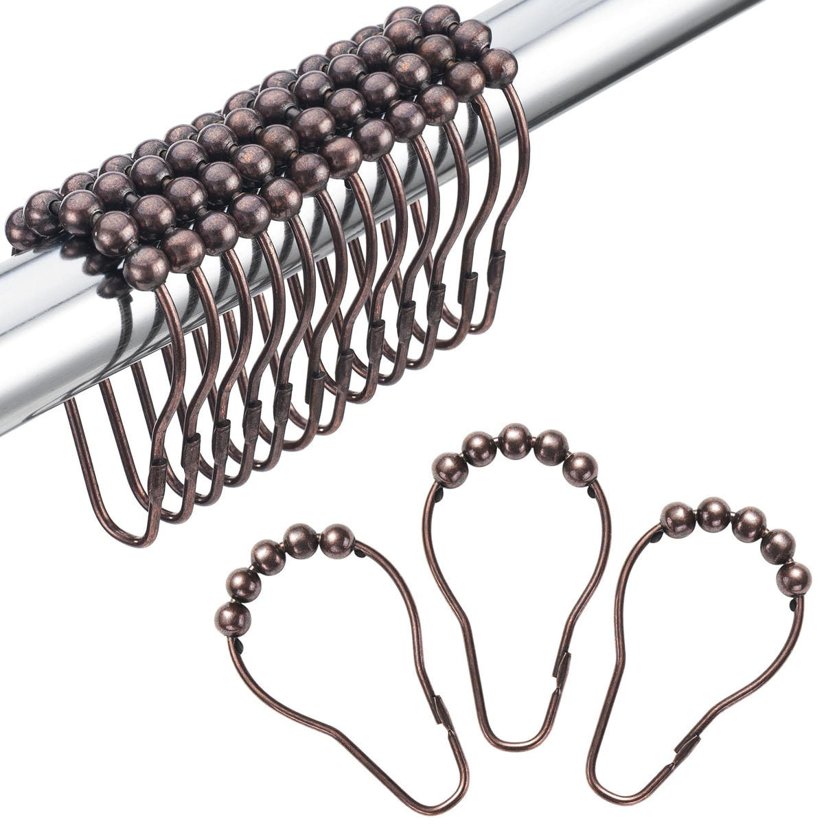 Amazer Shower Curtain Hooks, Decorative Rust Proof Stainless Steel Shower Curtain Hooks for Bathroom Shower Rods Set of 12, Polished Nickel
