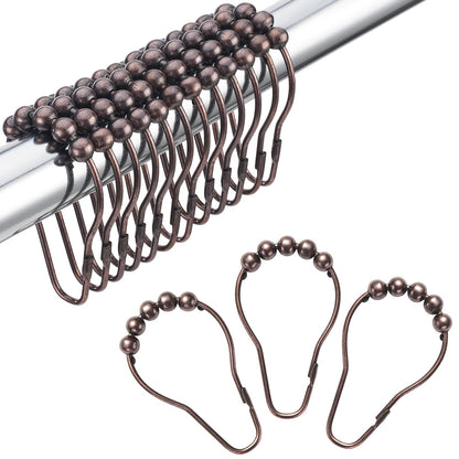 Amazer Shower Curtain Hooks, Decorative Rust Proof Stainless Steel Shower Curtain Hooks for Bathroom Shower Rods Set of 12, Polished Nickel