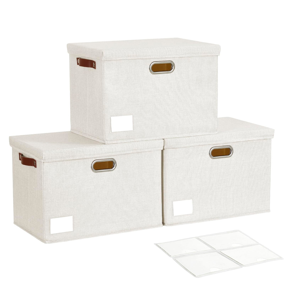 17" Large Fabric Storage Box with Lids, 3-Pack, Gray