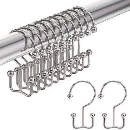 Amazer Shower Curtain Hooks, Decorative Rust Proof Stainless Steel Shower Curtain Hooks for Bathroom Shower Rods Set of 12, Polished Nickel