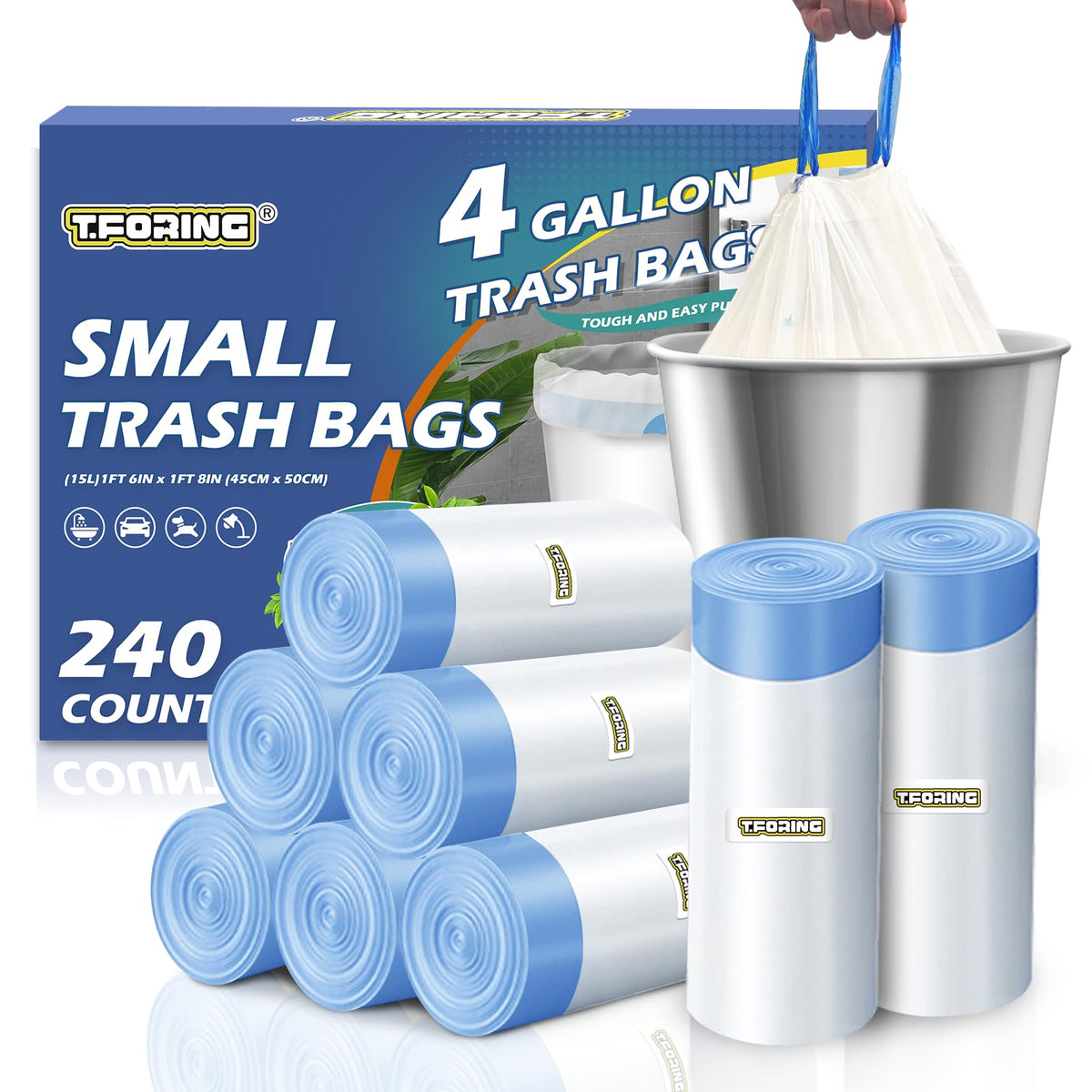 Small Trash Bags 4 Gallon Drawstring,1.1 Mil,Unscented,120 Count