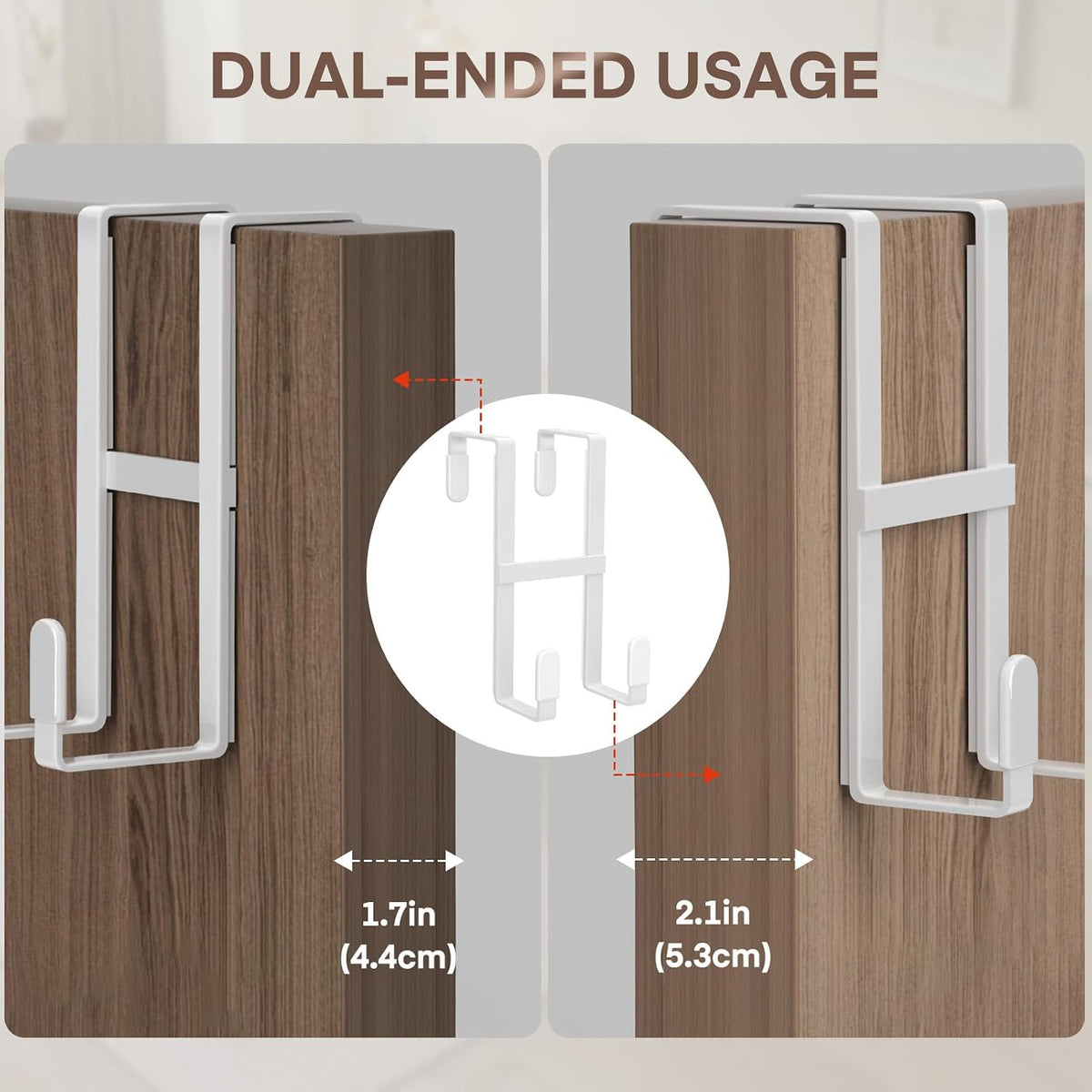 FYY Over The Door Hooks, 2 Packs Double Sided-Hanger Fits Door 1-7/8"White