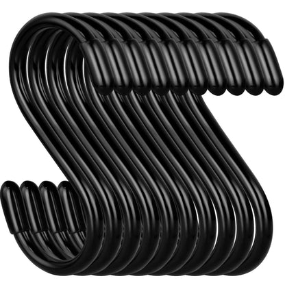 3 Inch Vinyl Coated S Hook,S Hooks for Hanging Plants ,10 Pack Non Slip Heavy Duty S Hooks ,Small Rubber Coated Steel Metal Black Closet S Hook for Hanging Jeans Plants Jewelry Pot Pan Cups Towels