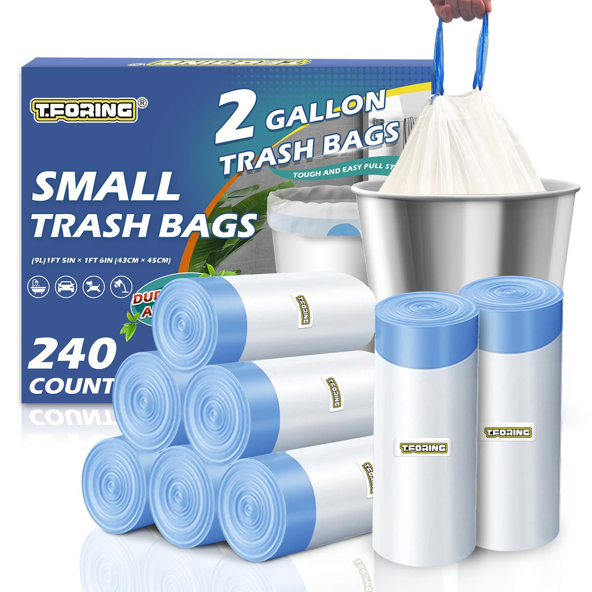 Small Trash Bags 4 Gallon Drawstring,1.1 Mil,Unscented,120 Count
