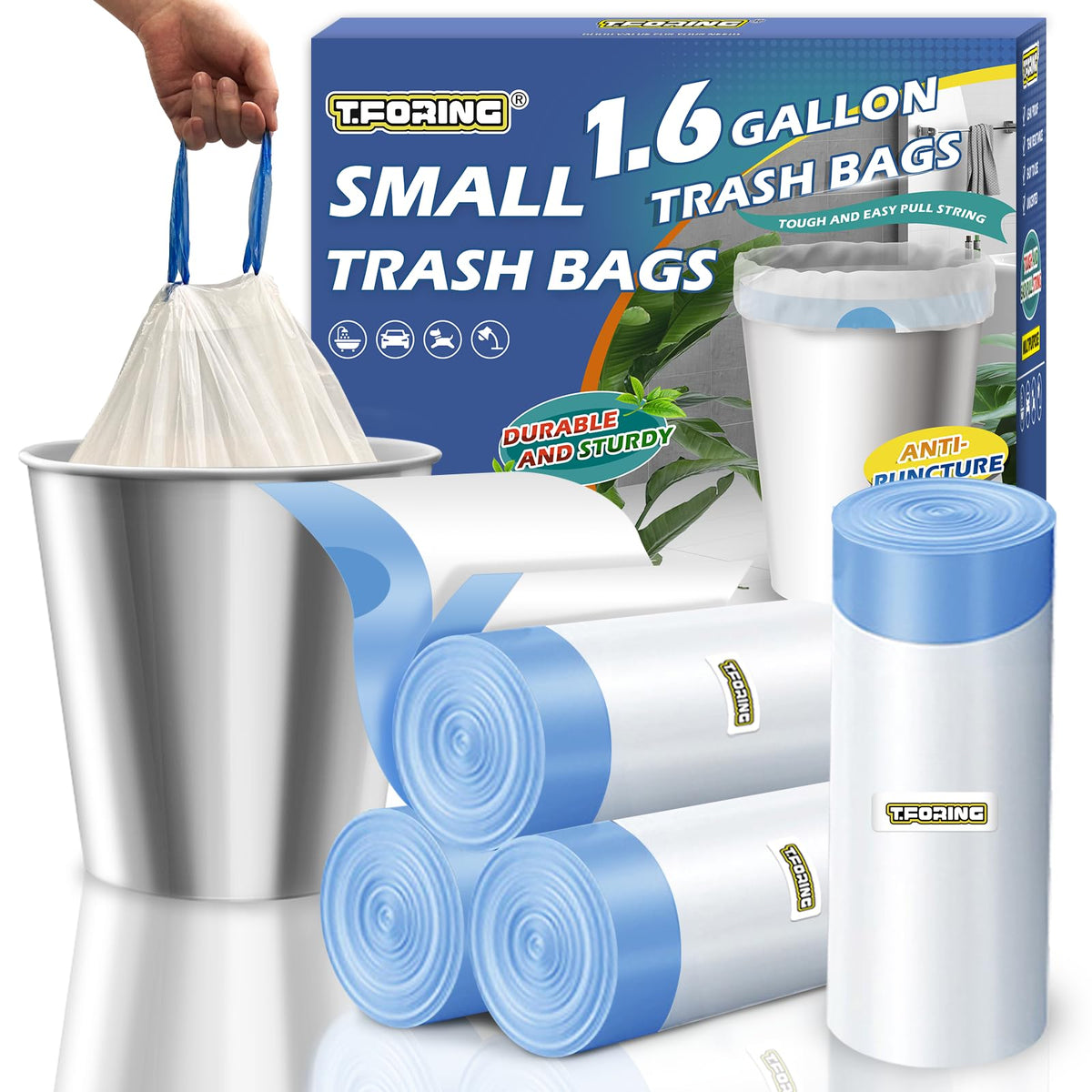 Small Trash Bags 4 Gallon Drawstring,1.1 Mil,Unscented,120 Count