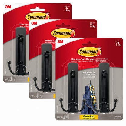 Command Large Bronze Double Hooks, 2 Hooks, 2 Strips