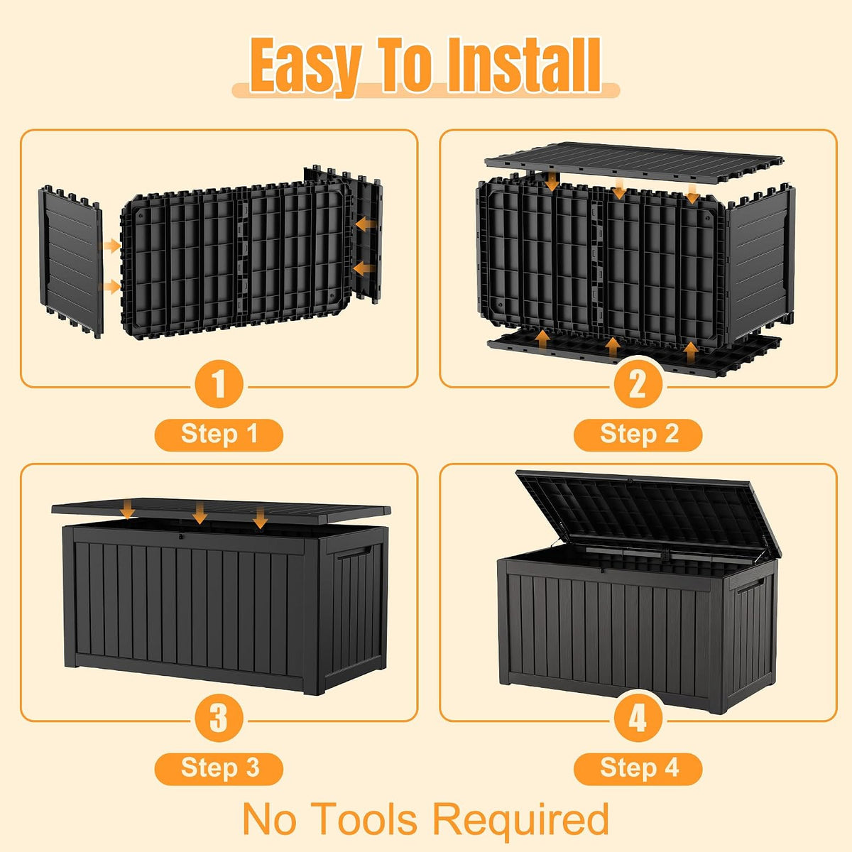 Outdoor Storage Box, 360 Gallon Waterproof Resin Deck Box with Support Rod