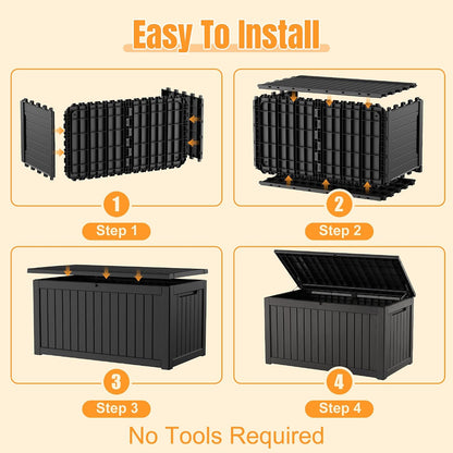 Outdoor Storage Box, 360 Gallon Waterproof Resin Deck Box with Support Rod